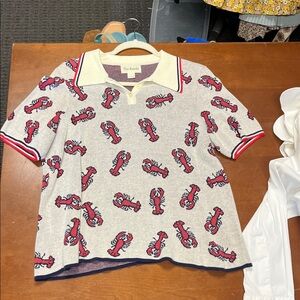 Lobster Print Polo Shirt - Gray and Red